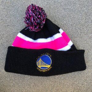 GOLDEN STATE WARRIORS Pom Beanie Hat NBA Women's Cuffed Cap Pink